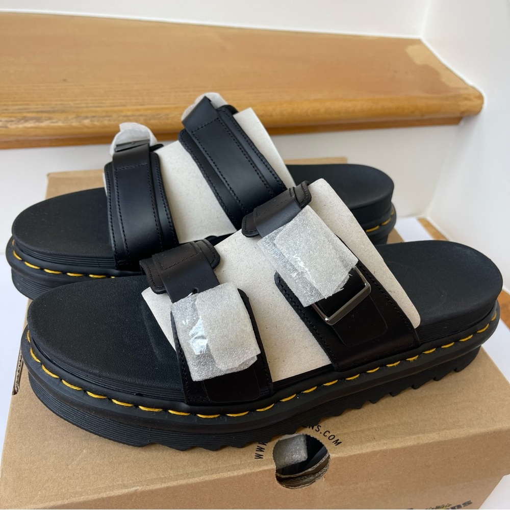 NWT Doc Martens Myles Brando Leather Slide Sandals in black buckles platforms - Picture 11 of 15
